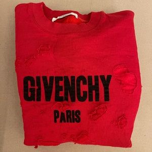 Givenchy Red Destroyed Logo Sweatshirt